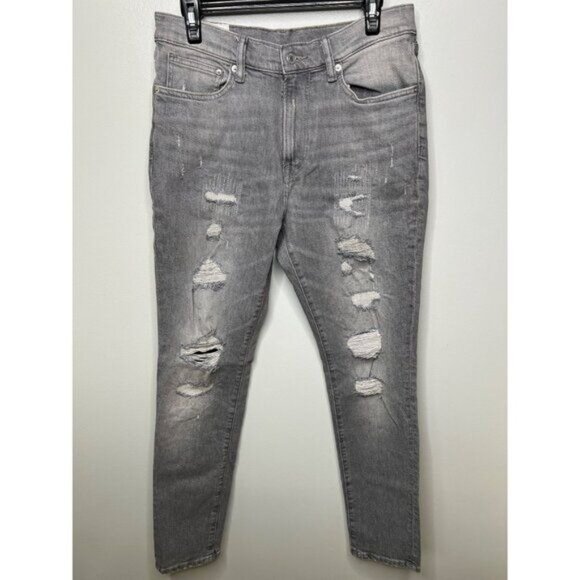 H&M Mens Distressed Moulante Grey Skinny Jeans Cotton/Elastane Size 32/32 - Picture 4 of 13